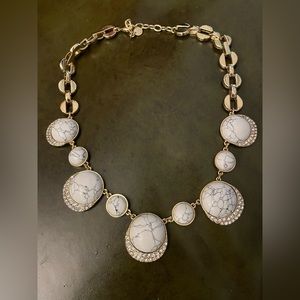 Talbots necklace, 20”, marbled stones and crystal with gold chain.